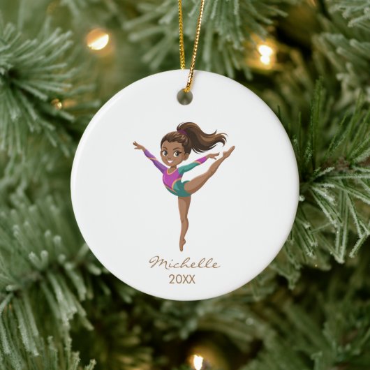 Personalized Gymnast gymnastics Girl Christmas Keramisch Ornament (Boom)