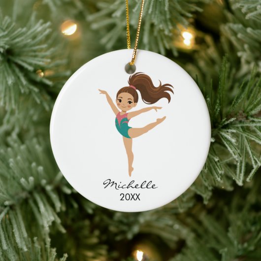 Personalized Gymnast gymnastics Girl Christmas Keramisch Ornament (Boom)