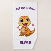 Personalized Halfway to One Dinosaur 6 Month Badhanddoek (Badhanddoek)
