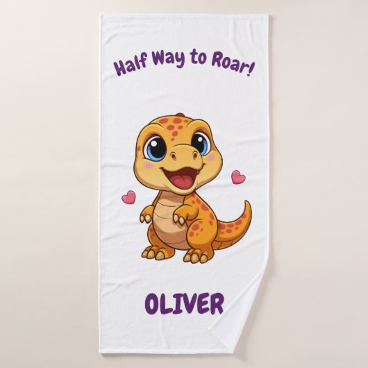 Personalized Halfway to One Dinosaur 6 Month Badhanddoek (Badhanddoek)
