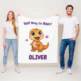 Personalized Halfway to One Dinosaur 6 Month Fleece Deken