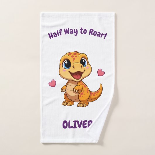 Personalized Halfway to One Dinosaur 6 Month Handdoek (Handdoek)