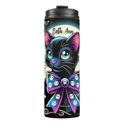 Personalized Halloween Black Cat Thermal Tumbler Thermosbeker (Voorkant)