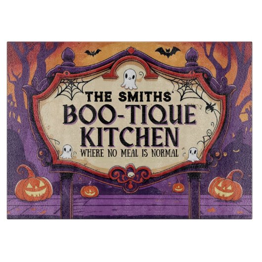 Personalized Halloween Boo-Tique Kitchen Snijplank (Voorkant)