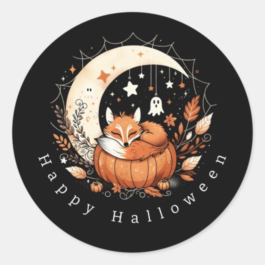 Personalized Halloween Fox and Ghost Ronde Sticker (Voorkant)