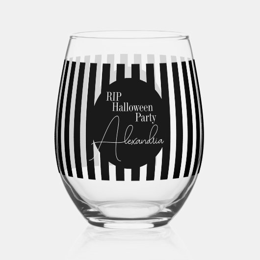 Personalized Halloween RIP Black and White Stripe Wijnglas Zonder Voet (Achterkant)