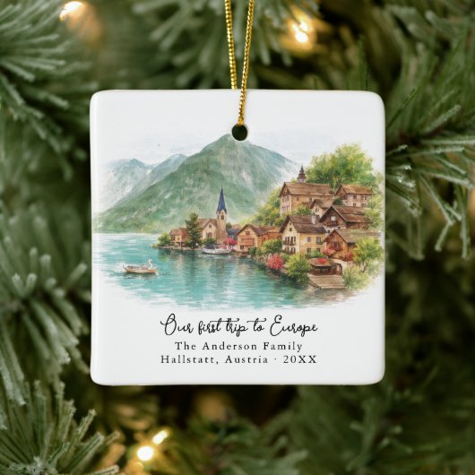 Personalized Hallstatt Austria Travel Photo Keramisch Ornament (Boom)