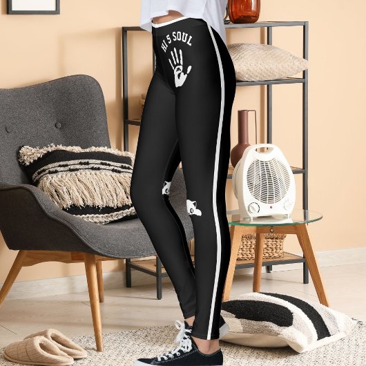 Personalized Hand Cat Pet Black White Stripes Gift Leggings