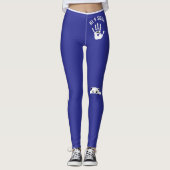 Personalized Hand Cat Pet Deep Blue White Stripes Leggings (Voorkant)