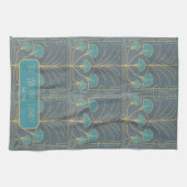 Personalized Hand drawn Art Deco Fountain Tile Theedoek (Horizontaal)