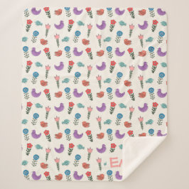 Personalized Hand-Drawn Folk Art Floral Kids Blank Sherpa Deken