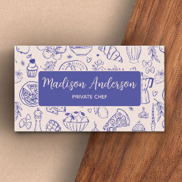 Personalized Hand Drawn Food QR Code Navy Blue Visitekaartje