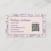 Personalized Hand Drawn Food QR Code Navy Blue Visitekaartje (Achterkant)