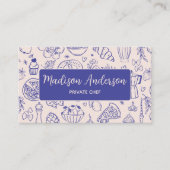 Personalized Hand Drawn Food QR Code Navy Blue Visitekaartje (Voorkant)
