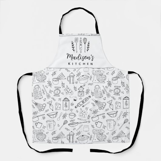 Personalized Hand Drawn Kitchen Cooking Utensils Schort (Voorkant)