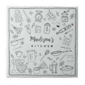 Personalized Hand Drawn Kitchen Cooking Utensils  Tegeltje (Voorkant)