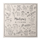 Personalized Hand Drawn Kitchen Cooking Utensils  Tegeltje (Voorkant)