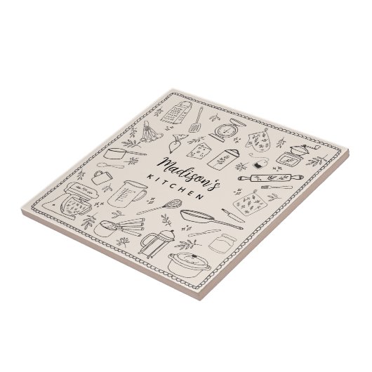 Personalized Hand Drawn Kitchen Cooking Utensils  Tegeltje (Zijkant)
