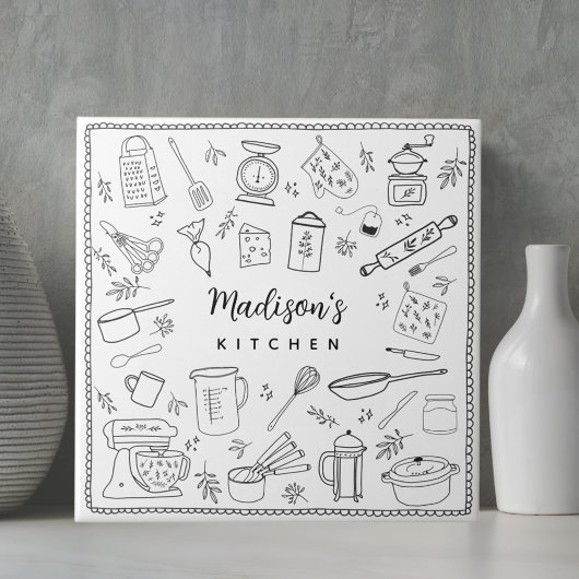 Personalized Hand Drawn Kitchen Cooking Utensils  Tegeltje