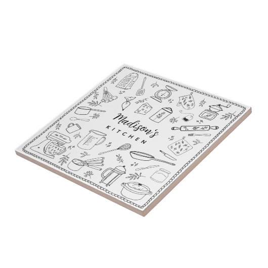 Personalized Hand Drawn Kitchen Cooking Utensils Tegeltje (Zijkant)