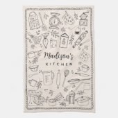 Personalized Hand Drawn Kitchen Cooking Utensils  Theedoek (Verticaal)