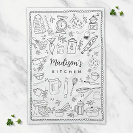 Personalized Hand Drawn Kitchen Cooking Utensils  Theedoek