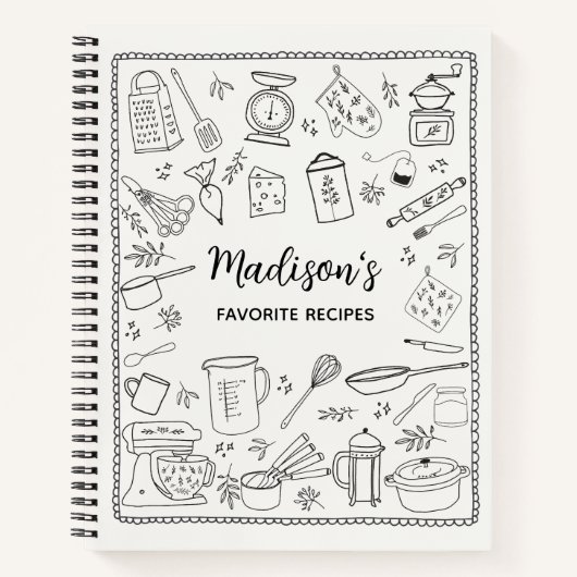 Personalized Hand Drawn Kitchen Utensils Recipe Notitieboek (Voorkant)