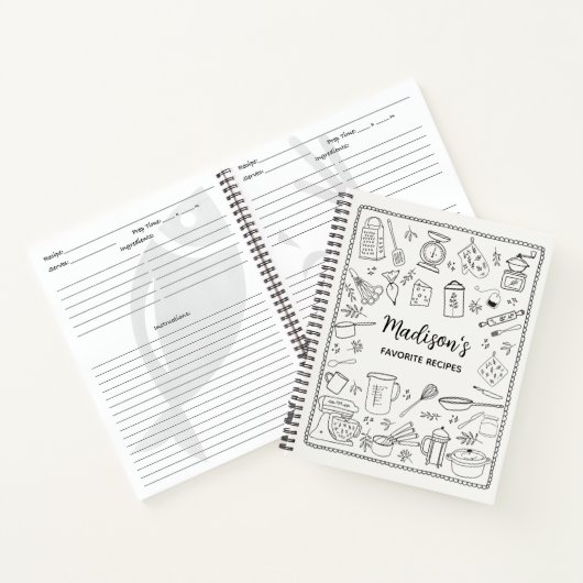 Personalized Hand Drawn Kitchen Utensils Recipe Notitieboek (Binnen)