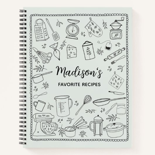Personalized Hand Drawn Kitchen Utensils Recipe Notitieboek (Voorkant)