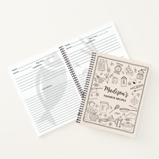 Personalized Hand Drawn Kitchen Utensils Recipe Notitieboek (Binnen)