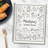 Personalized Hand Drawn Kitchen Utensils Recipe Notitieboek