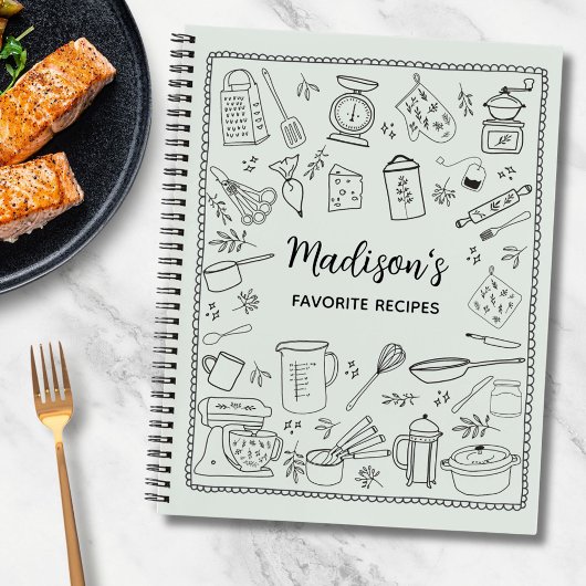 Personalized Hand Drawn Kitchen Utensils Recipe Notitieboek