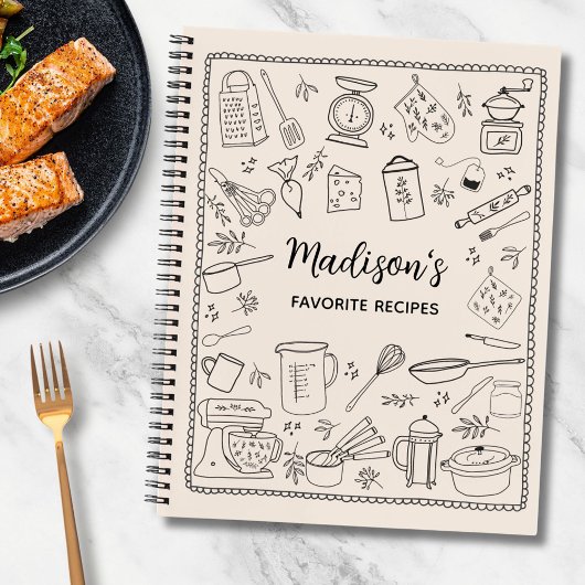 Personalized Hand Drawn Kitchen Utensils Recipe Notitieboek