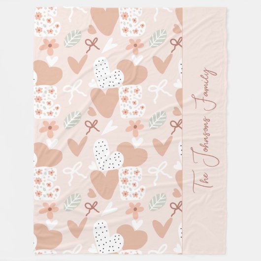 Personalized hand drawn, love, ribbons and hearts fleece deken (Voorkant)