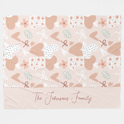 Personalized hand drawn, love, ribbons and hearts fleece deken (Voorkant (Horizontaal))