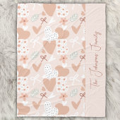 Personalized hand drawn, love, ribbons and hearts fleece deken