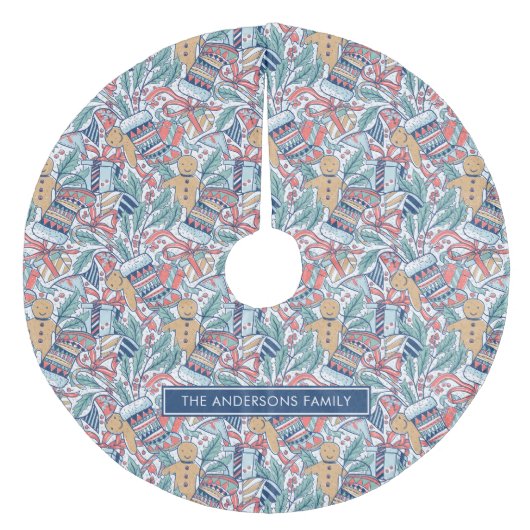 Personalized Hand Dwan Christmas Theme Pattern  Fleece Kerstboom Rok (Voorkant)