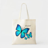 Personalized Hand-painted Blue Butterflies Tote Bag (Voorkant)