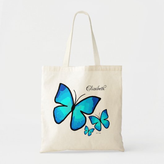 Personalized Hand-painted Blue Butterflies Tote Bag (Voorkant)