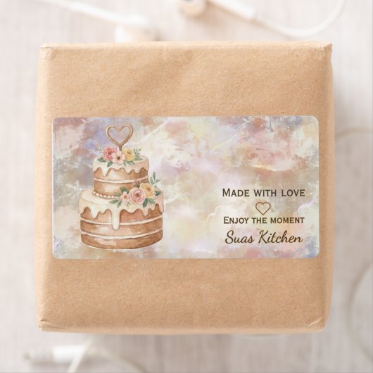 Personalized "Handmade with Love" Pink Beige Cake  Etiket (Insitu)