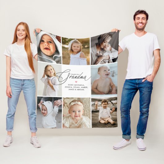 Personalized Handwritten Love You Grandma 8-Photo Fleece Deken (In situ)