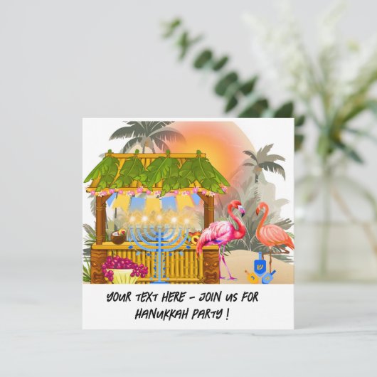 Personalized Hanukkah Card – Beach Theme Tiki Bar  Feestdagenkaart (Staand voorkant)