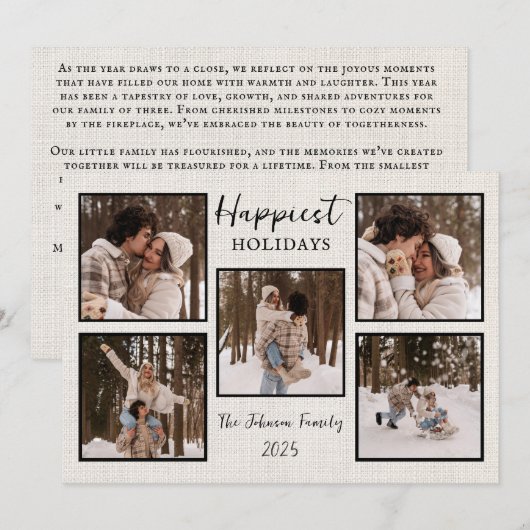 Personalized Happiest Holidays Card with Photos Feestdagenkaart (Voorkant / Achterkant)