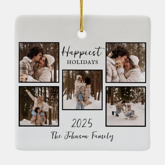 Personalized Happiest Holidays Photos Keramisch Ornament (Achterkant)
