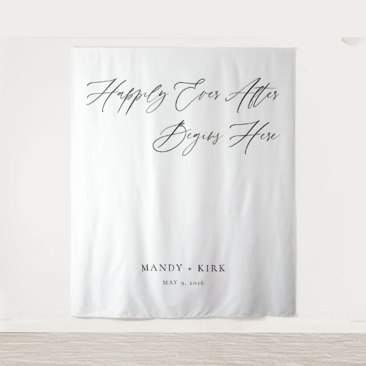 Personalized Happily Ever After Wedding Backdrop Wandkleed (Voorkant)