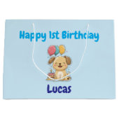 Personalized Happy 1st Birthday Gift Wrap, Puppy,  Groot Cadeauzakje (Voorkant)