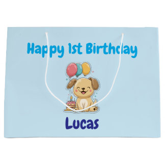 Personalized Happy 1st Birthday Gift Wrap, Puppy, Groot Cadeauzakje