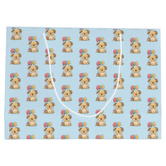 Personalized Happy 1st Birthday Gift Wrap, Puppy,  Groot Cadeauzakje (Achterkant)