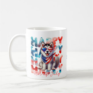 Personalized Happy 4th of July Husky Dog Koffiemok