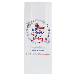Personalized Happy 4th of July Wedding Cheers Wijn Cadeautas